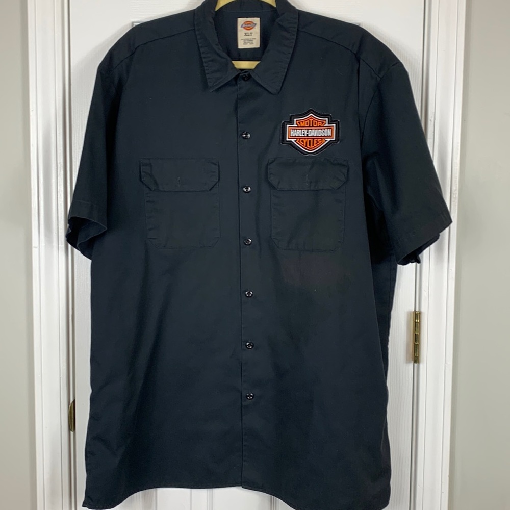 Dickies black Harley-Davidson short sleeved button down shirt size XLT.